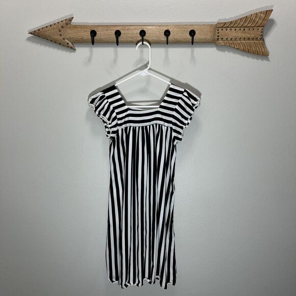 ATUN Other - ATUN | Black & White Striped Flowy Maxi Dress Pom Pom Hem Girls 9-10 Years